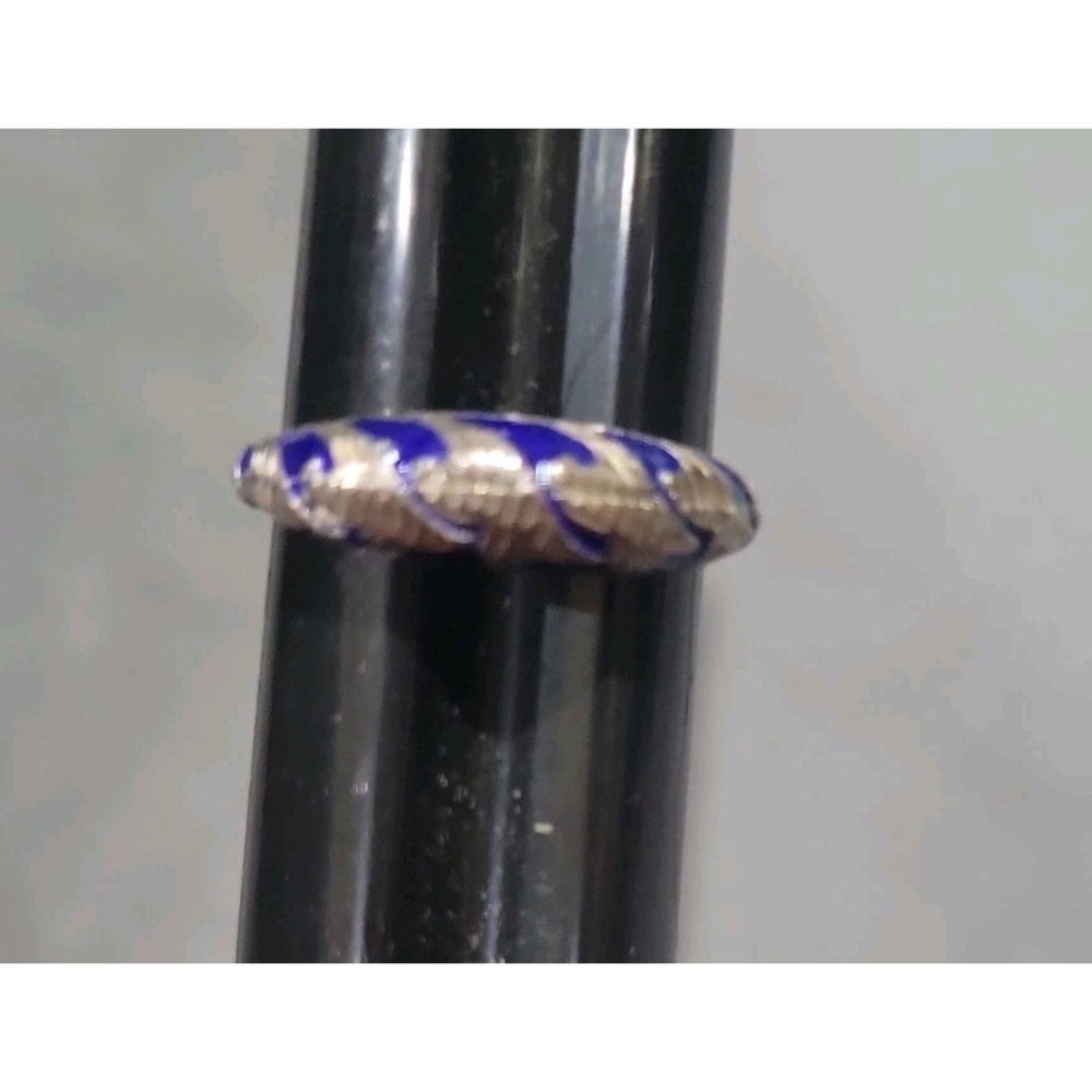 VINTAGE CHINESE EXPORT STERLING SILVER ENAMEL CLOISONNE BLUE BAND RING SIZE 7.5 - Picture 2 of 11